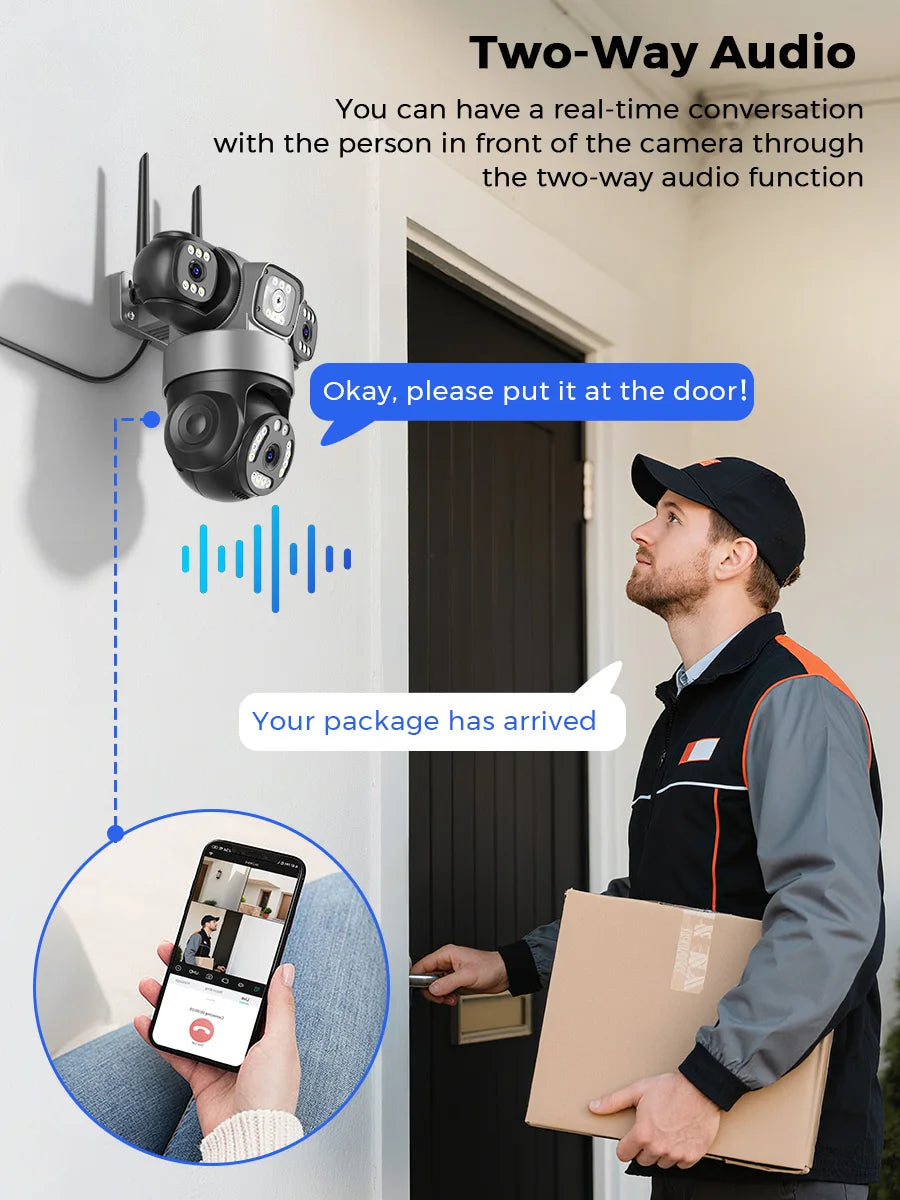 Security Camera 8K 15MP 3-Lens - WiFi PTZ Outdoor CCTV