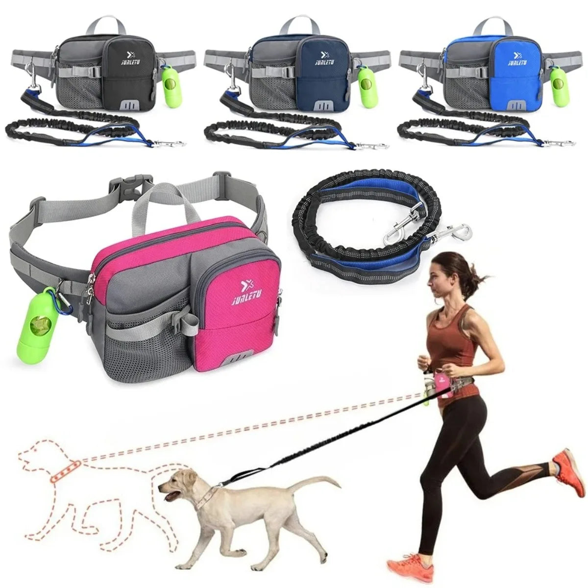 Hands-Free Dog Leash with Waist Bag - Retractable Reflective Running Leash - Deribla Store