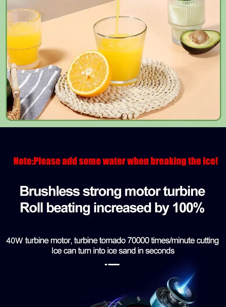 Electric Juicer Cup 6 Blades Blender Milkshake Machine USB Portable Fruit Milk Mixing Tool Mini Fresh Juice Blender - Deribla Store