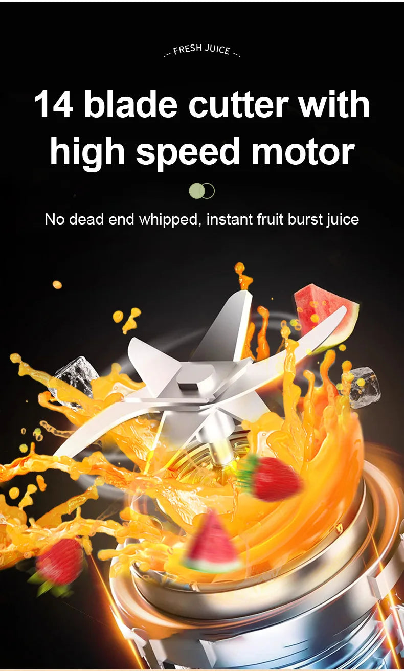 Rechargeable Portable Juicer - 14-Blade Fast Mixing Blender with 2400mAh Battery (400ml) - Deribla Store