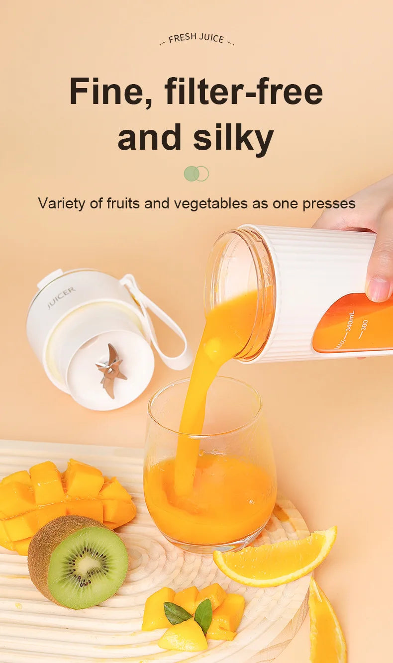 Rechargeable Portable Juicer - 14-Blade Fast Mixing Blender with 2400mAh Battery (400ml) - Deribla Store