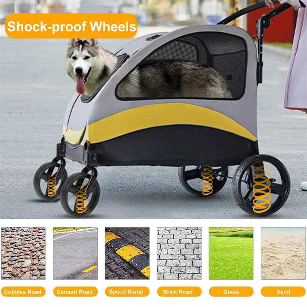 Premium Dog Stroller Pram 4 Wheel Foldable Cart Travel Walk Pet Jogger Wagon for Small Medium Large Dogs - Deribla Store