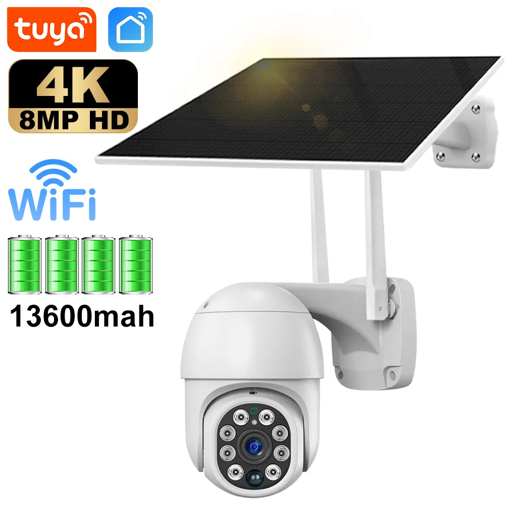 WiFi Camera Solar 8MP 4K - Tuya PIR Human Detection