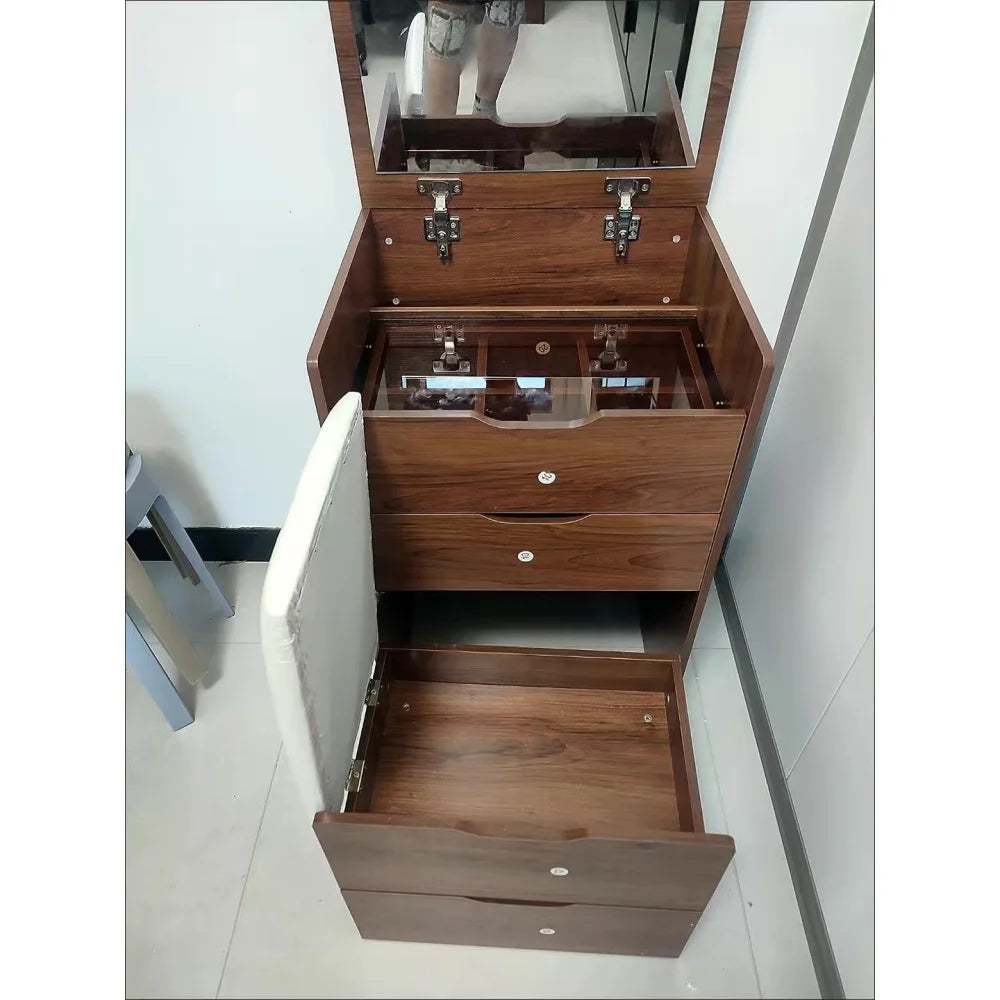 3 in 1 Vanity Desk - Flip Top Mirror Makeup Table 60cm Walnut - Deribla Store