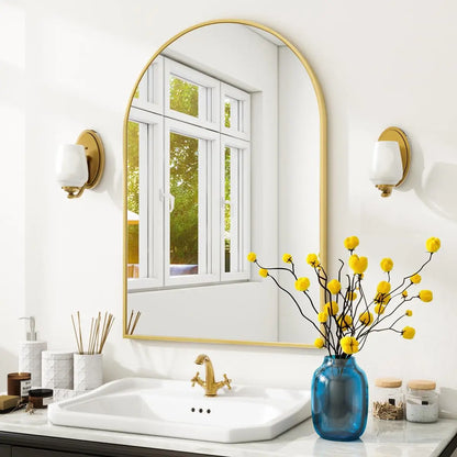 20"x30" Arched Wall Mirror - Gold Metal Frame, Modern Bathroom Vanity Mirror - Deribla Store