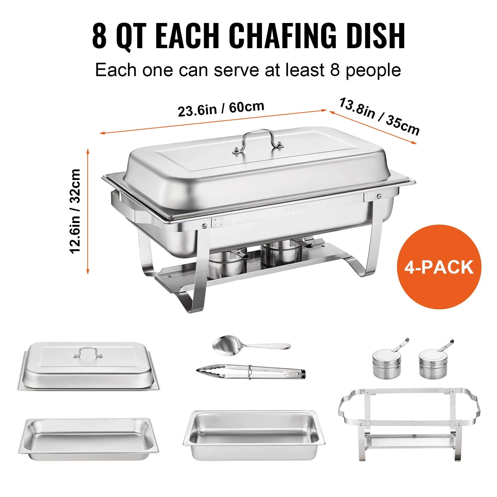 Chafing Dish Set 8QT Rectangle Stainless Steel