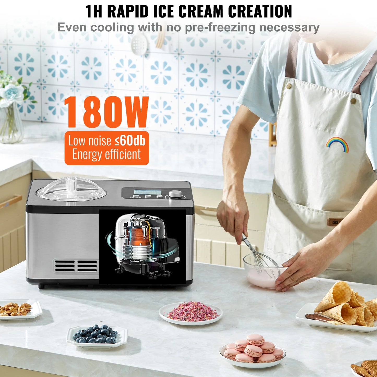 Ice Cream Maker 2 Quart Compressor SucceBuy - No Pre-Freezing - Deribla Store
