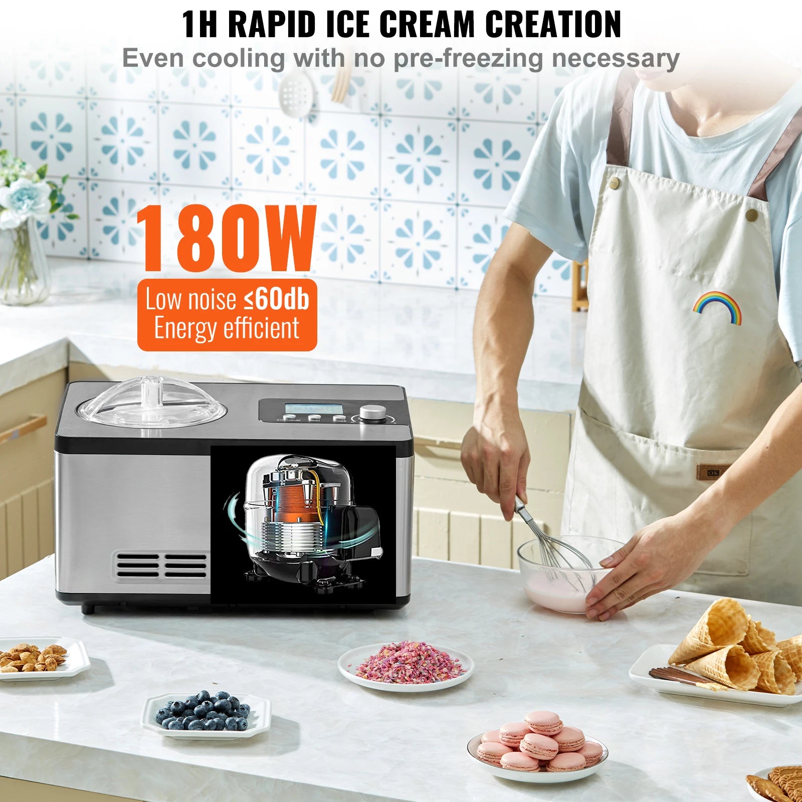 Ice Cream Maker 2 Quart Compressor SucceBuy - No Pre-Freezing - Deribla Store