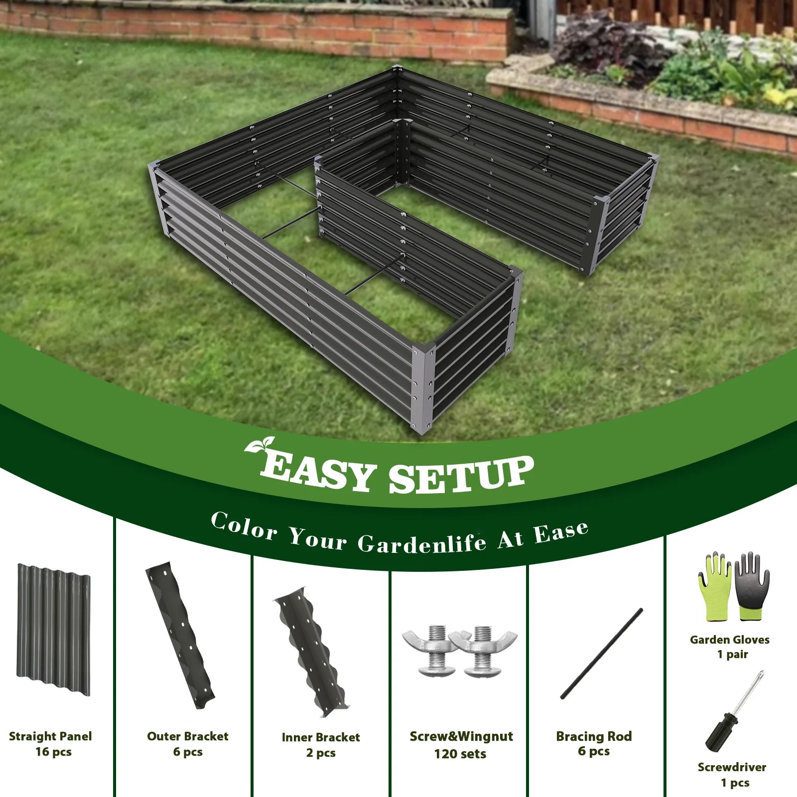 U-Shaped Galvanized Raised Garden Bed - 6x6x1.5ft Metal Planter Box, Anti-Rust & Easy Setup - Deribla Store