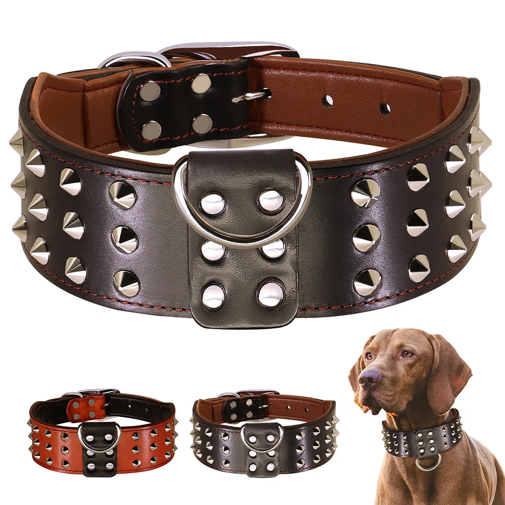 Spiked Studded Leather Dog Collar - Heavy Duty for Large Dogs - Deribla Store