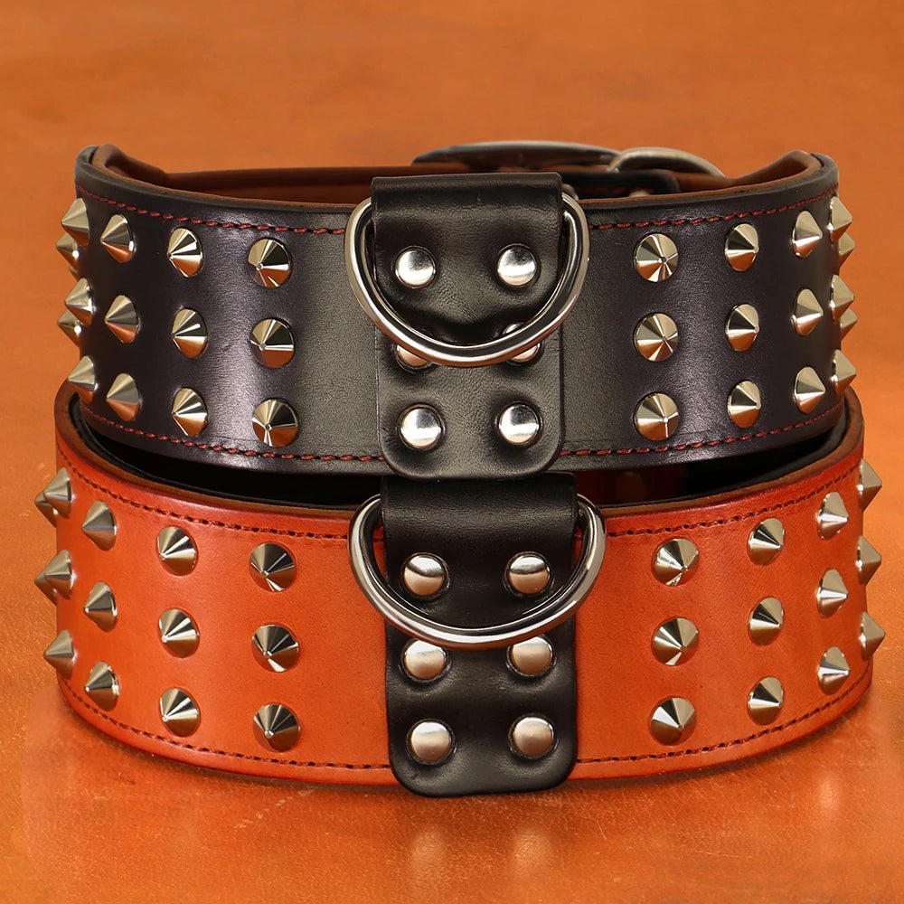Spiked Studded Leather Dog Collar - Heavy Duty for Large Dogs - Deribla Store