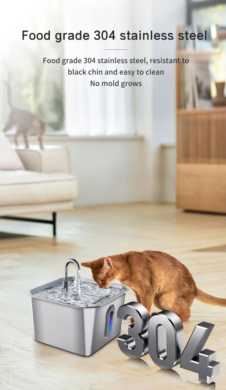 304 Stainless Steel Cat Water Fountain 4L - USB Silent Pump with Triple Filtration - Deribla Store