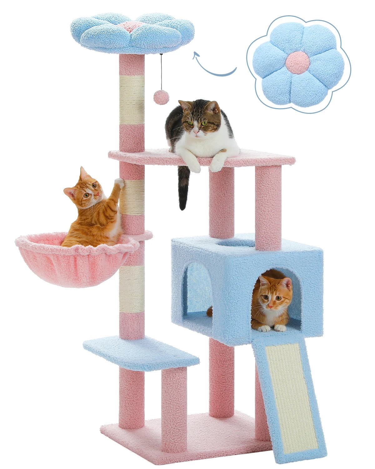 Flower Cat Tree - Multi-Level Tower with Sisal Posts, Hammock & Ramp for Indoor Cats - Deribla Store