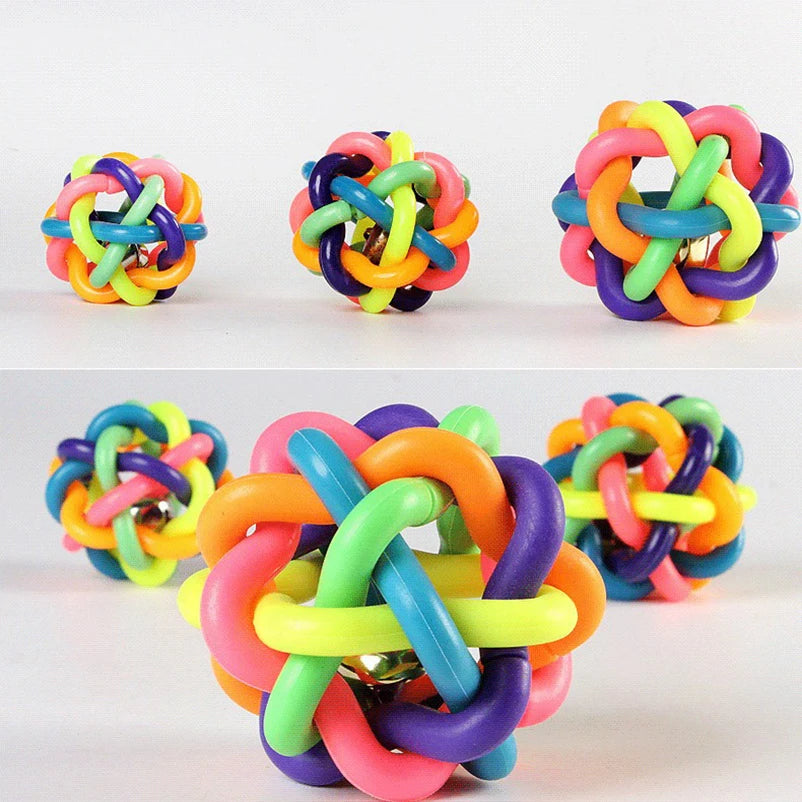 Rainbow Woven Ball Dog Toy with Bell - Bite-Resistant Rubber Chew Toy - Deribla Store