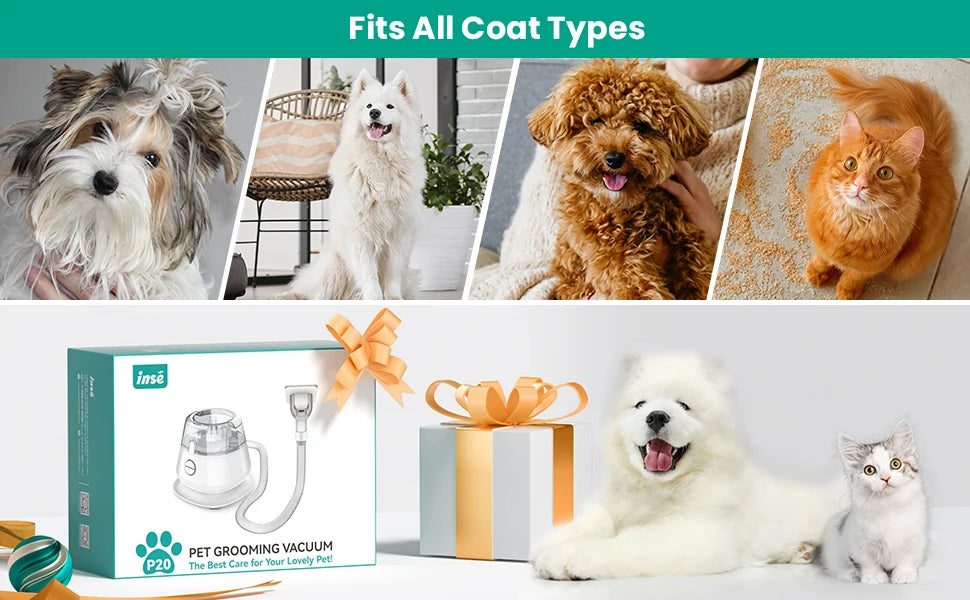 INSE P20 Pet Grooming Vacuum Kit - 5-in-1 Low Noise, 17KPa Suction, Dog Hair Clipper & Deshedding Tool - Deribla Store