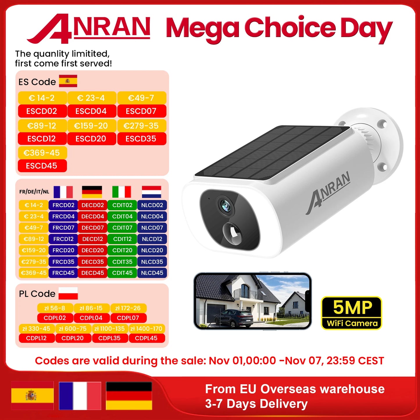 Solar Camera ANRAN 5MP Outdoor - WiFi Battery Color Night Vision