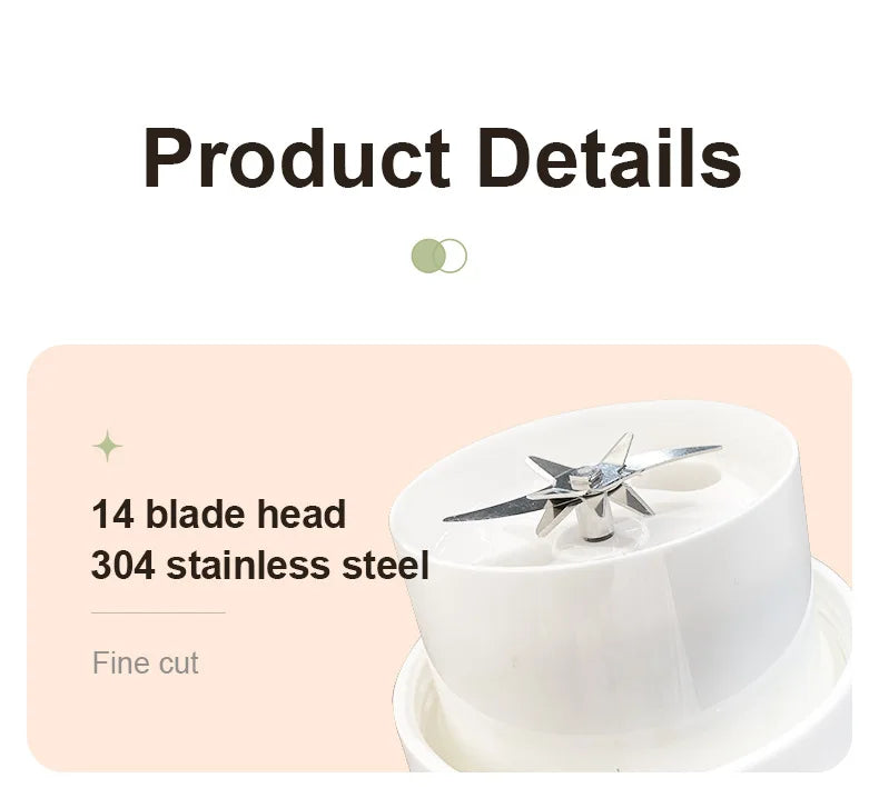 Rechargeable Portable Juicer - 14-Blade Fast Mixing Blender with 2400mAh Battery (400ml) - Deribla Store