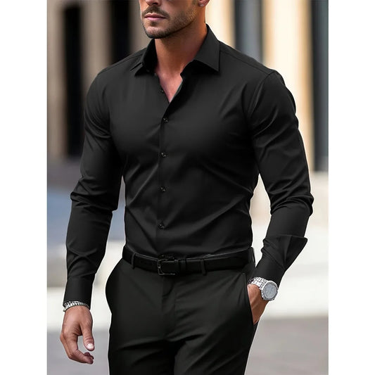 FGKKS Men Casual White Shirt Brand Fashion Solid Color Long
