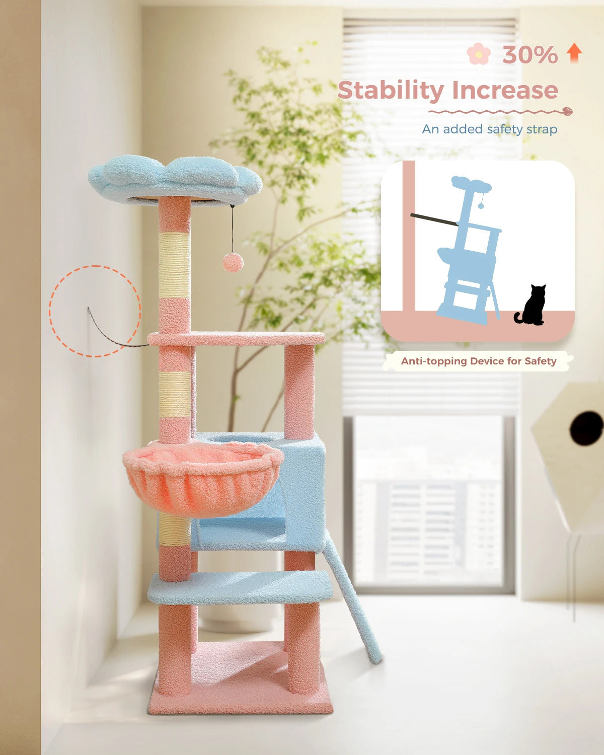 Flower Cat Tree - Multi-Level Tower with Sisal Posts, Hammock & Ramp for Indoor Cats - Deribla Store