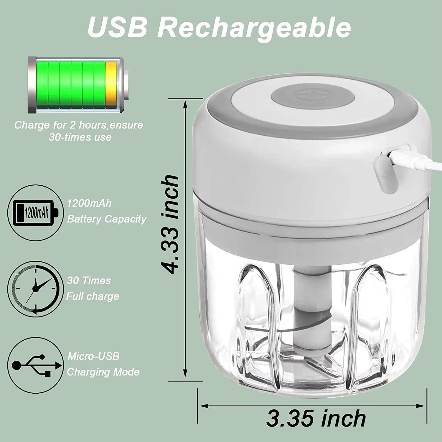 Electric Mini Garlic Chopper USB Rechargeable - Meat Grinder - Deribla Store