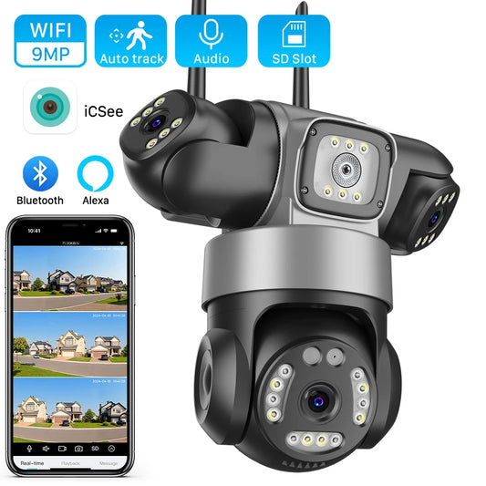 Security Camera 8K 15MP 3-Lens - WiFi PTZ Outdoor CCTV