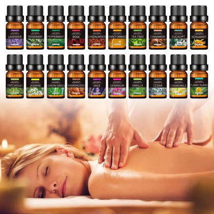 Pure Essential Oils - 10ml Aromatherapy & Massage Set