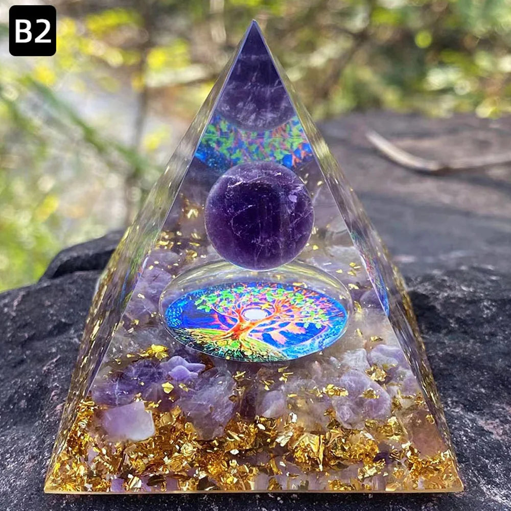 6cm Energy Pyramid Orgonite Reiki Natural Amethyst Ball Healing