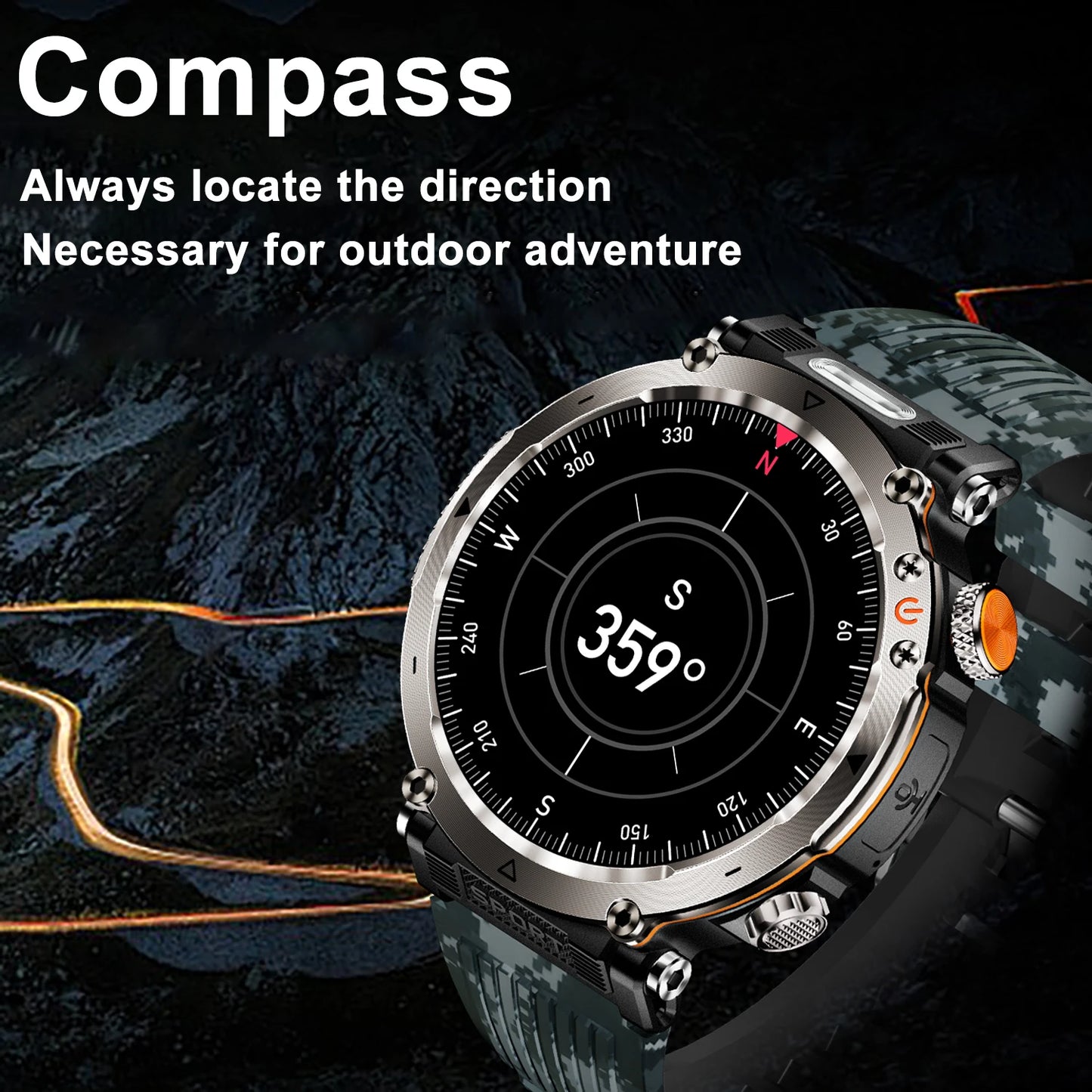 New 5ATM Outdoor Smart Watch Men 600mAh LED Flashlight