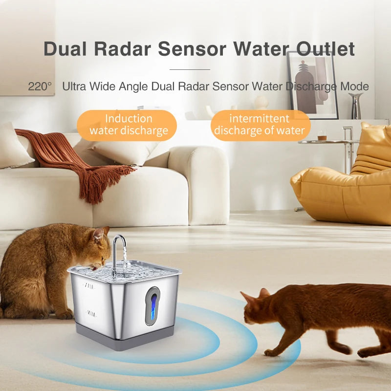 Smart Cat Water Fountain 4L - Wireless Dual Radar Stainless Steel Dispenser - Deribla Store