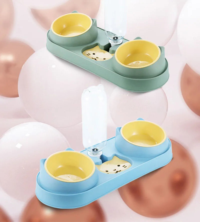 3-in-1 Elevated Cat Feeder - Double Bowl with Automatic Water Dispenser for Cats & Small Dogs - Deribla Store