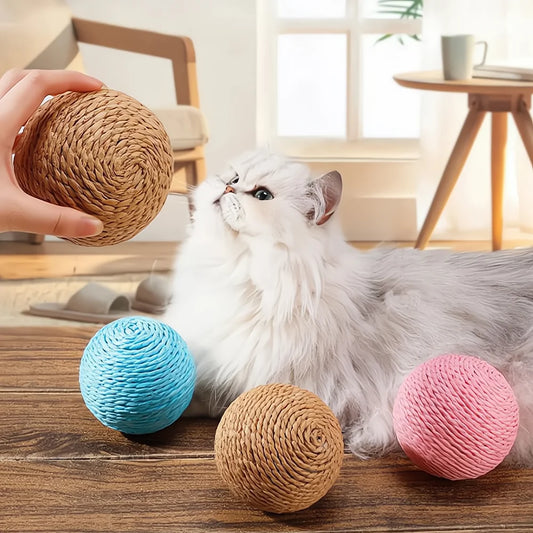 10cm Interactive Sisal Cat Scratching Ball Toy - Extra Large Rope Ball with Sound for Chewing & Playing - Deribla Store