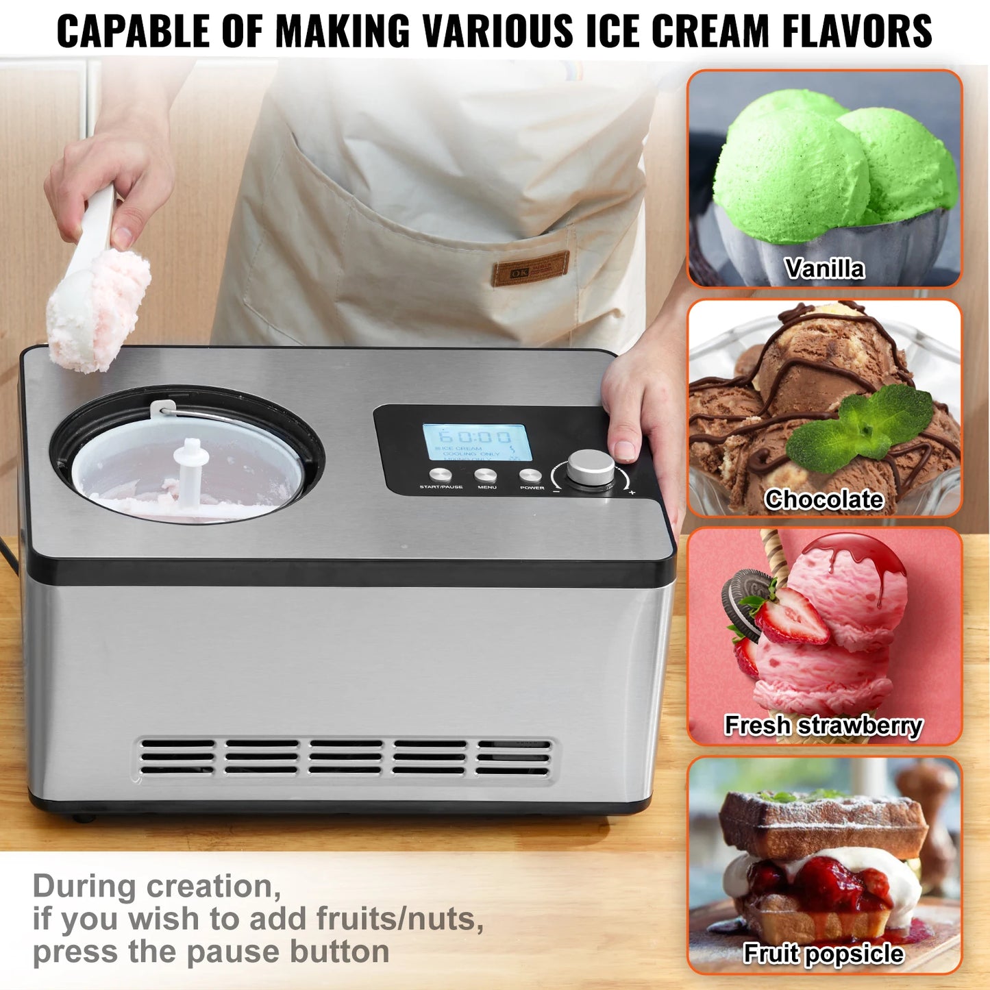 Ice Cream Maker 2 Quart Compressor SucceBuy - No Pre-Freezing - Deribla Store
