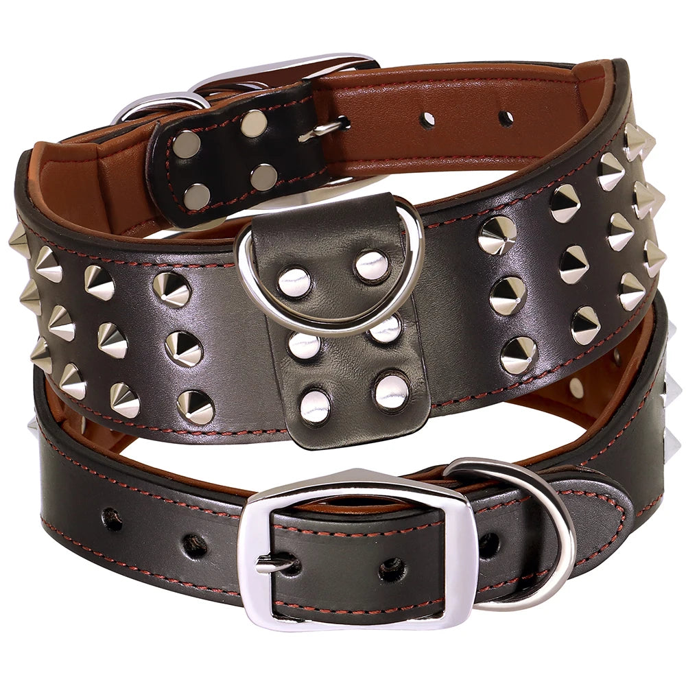 Spiked Studded Leather Dog Collar - Heavy Duty for Large Dogs - Deribla Store