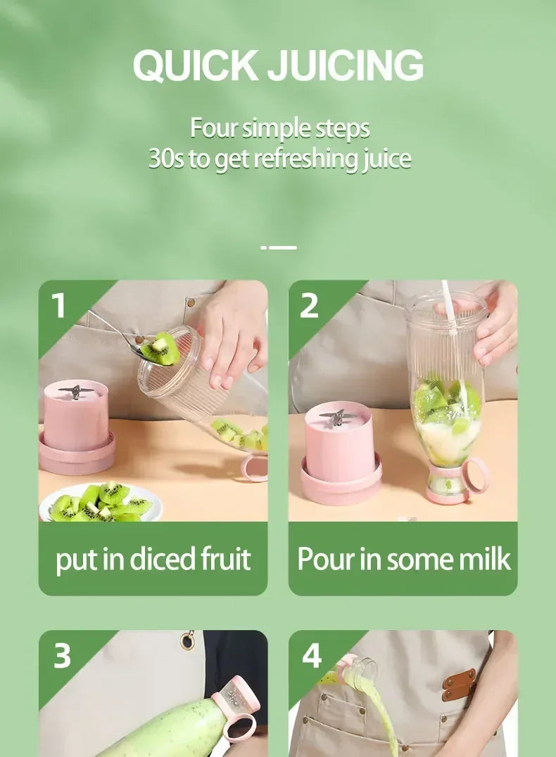 Electric Juicer Cup 6 Blades Blender Milkshake Machine USB Portable Fruit Milk Mixing Tool Mini Fresh Juice Blender - Deribla Store