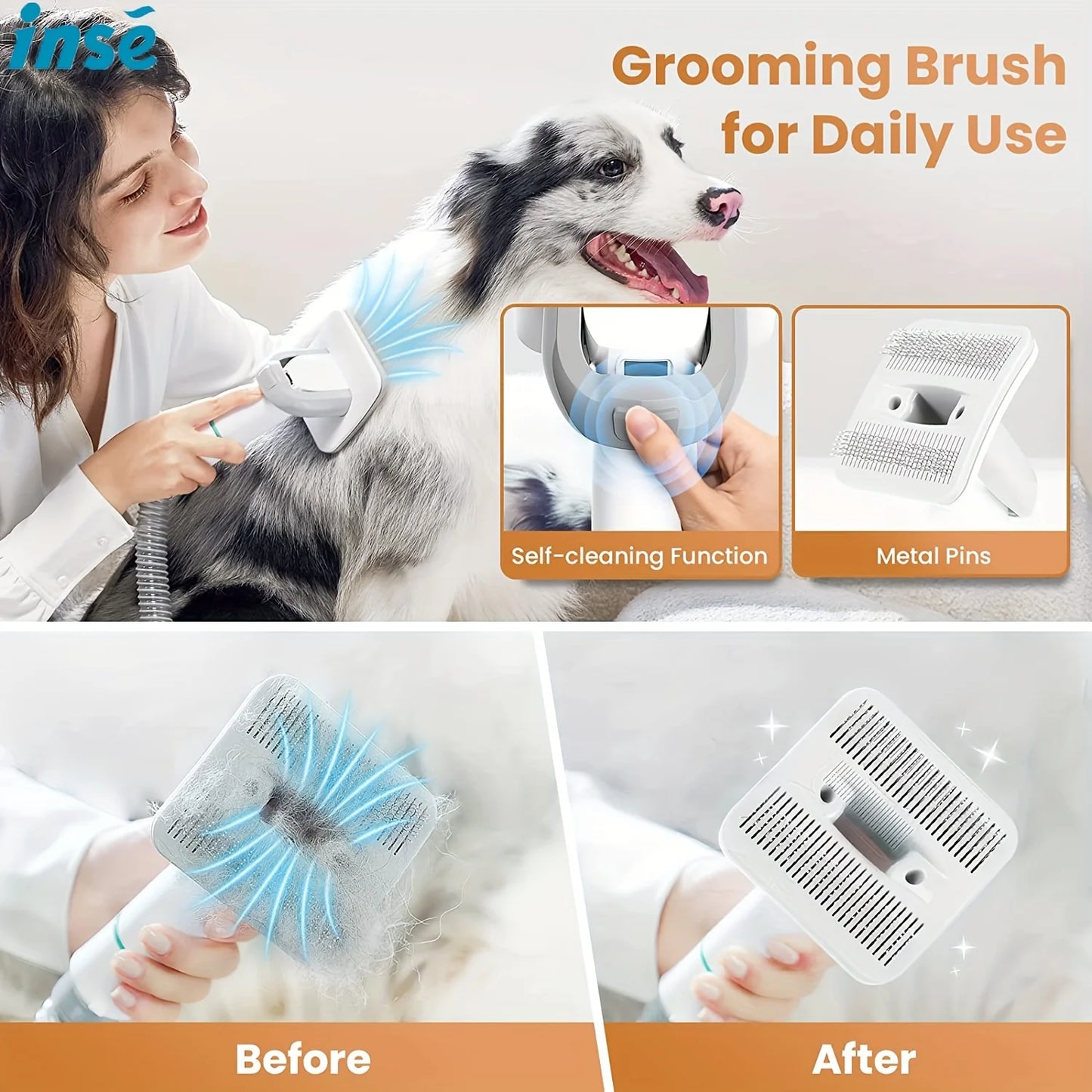 INSE P20 Pet Grooming Vacuum Kit - 5-in-1 Low Noise, 17KPa Suction, Dog Hair Clipper & Deshedding Tool - Deribla Store