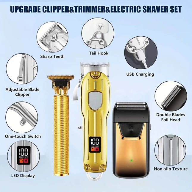 Hair Clipper & Beard Trimmer Set - Rechargeable Barber Kit