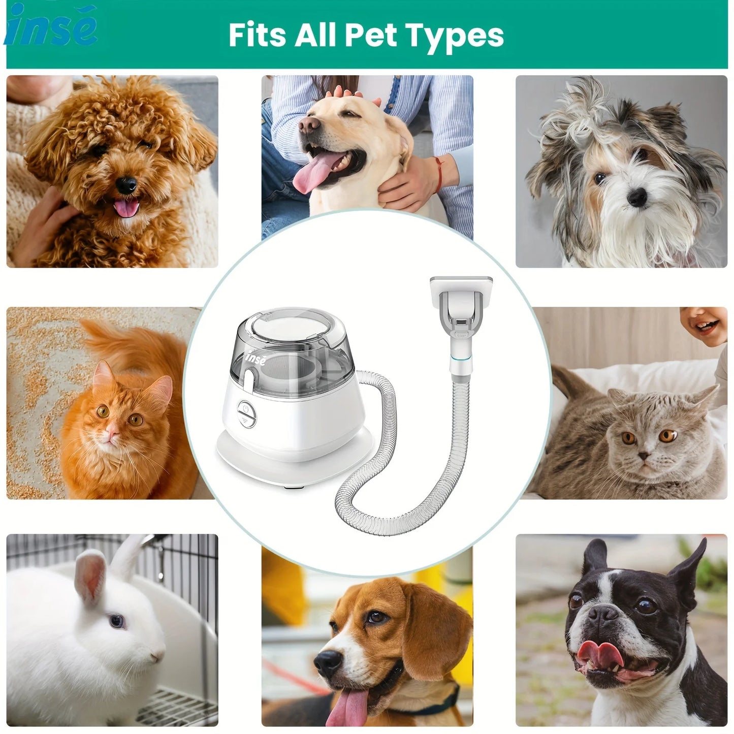 INSE P20 Pet Grooming Vacuum Kit - 5-in-1 Low Noise, 17KPa Suction, Dog Hair Clipper & Deshedding Tool - Deribla Store