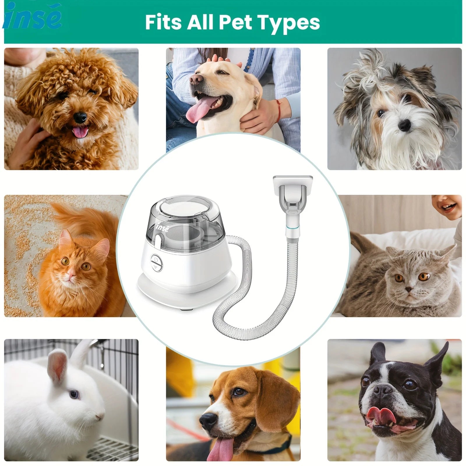 INSE P20 Pet Grooming Vacuum Kit - 5-in-1 Low Noise, 17KPa Suction, Dog Hair Clipper & Deshedding Tool - Deribla Store