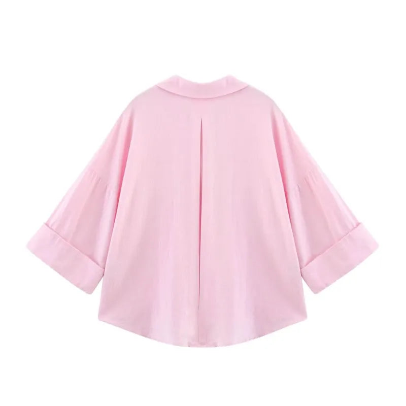 HipSeam Wide Sleeved Shirt Women Spring Asymmetric Hem