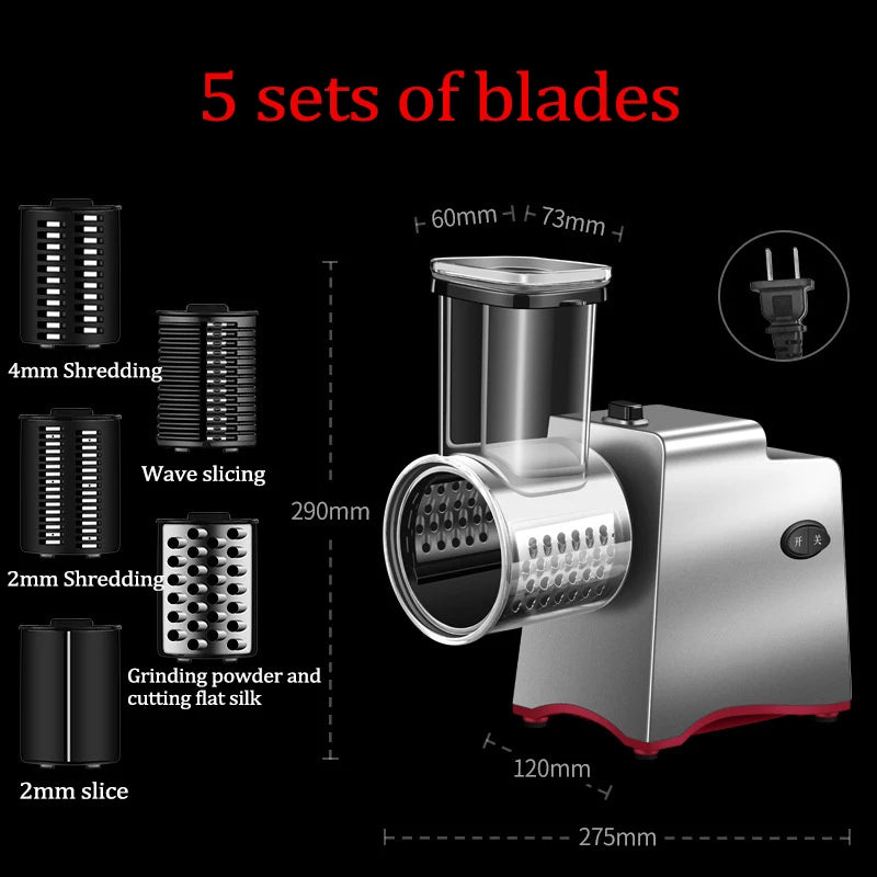 Electric Vegetable Cutter - 200W Multifunctional Slicer, Shredder & Grater with 3 or 5 Blades - Deribla Store