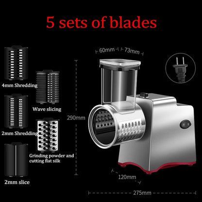 Electric Vegetable Cutter - 200W Multifunctional Slicer, Shredder & Grater with 3 or 5 Blades - Deribla Store