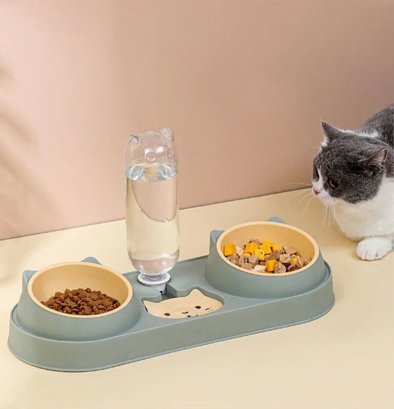 3-in-1 Elevated Cat Feeder - Double Bowl with Automatic Water Dispenser for Cats & Small Dogs - Deribla Store