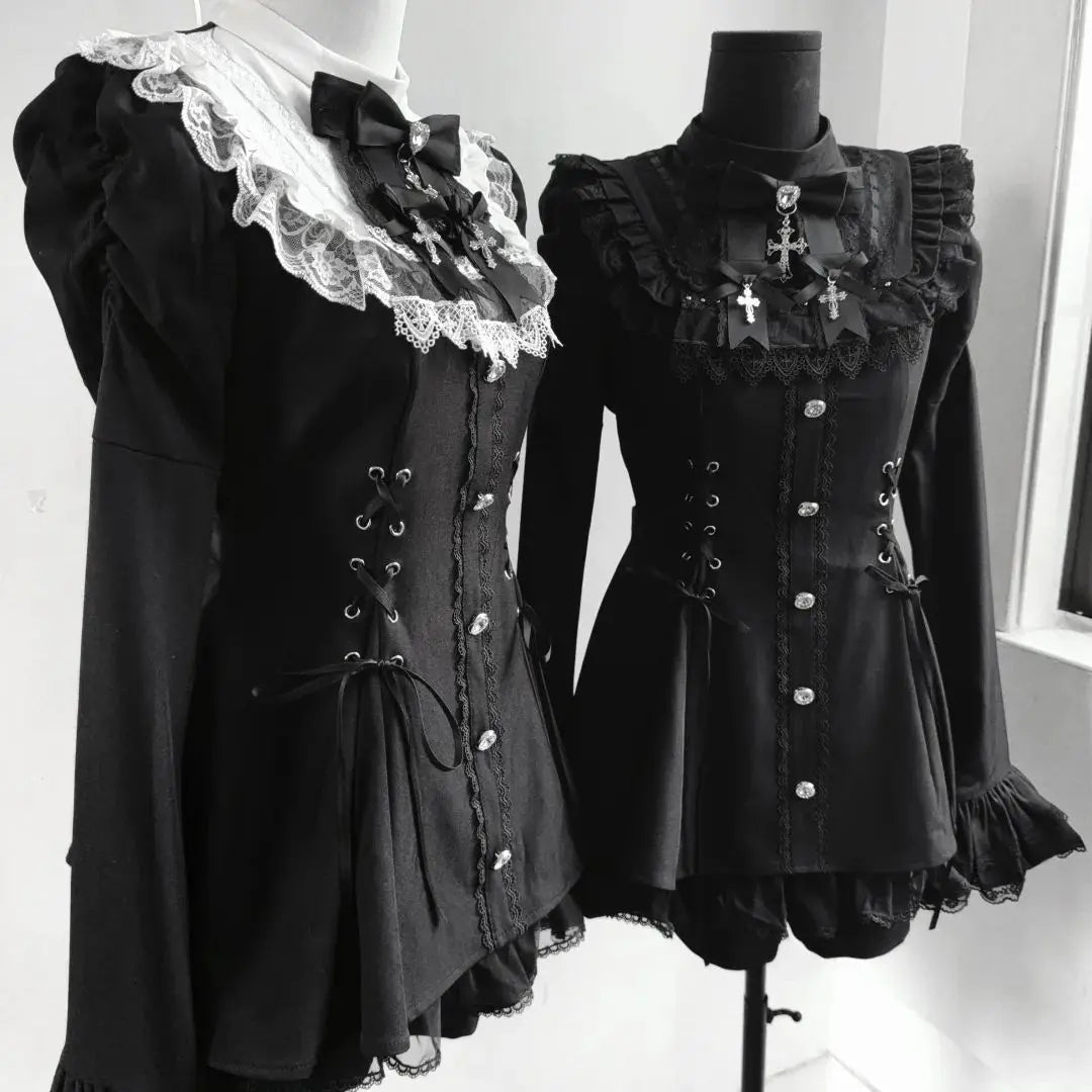 Y2k Aesthetic Lolita Style Bow Dress Shorts Set Japanese Women
