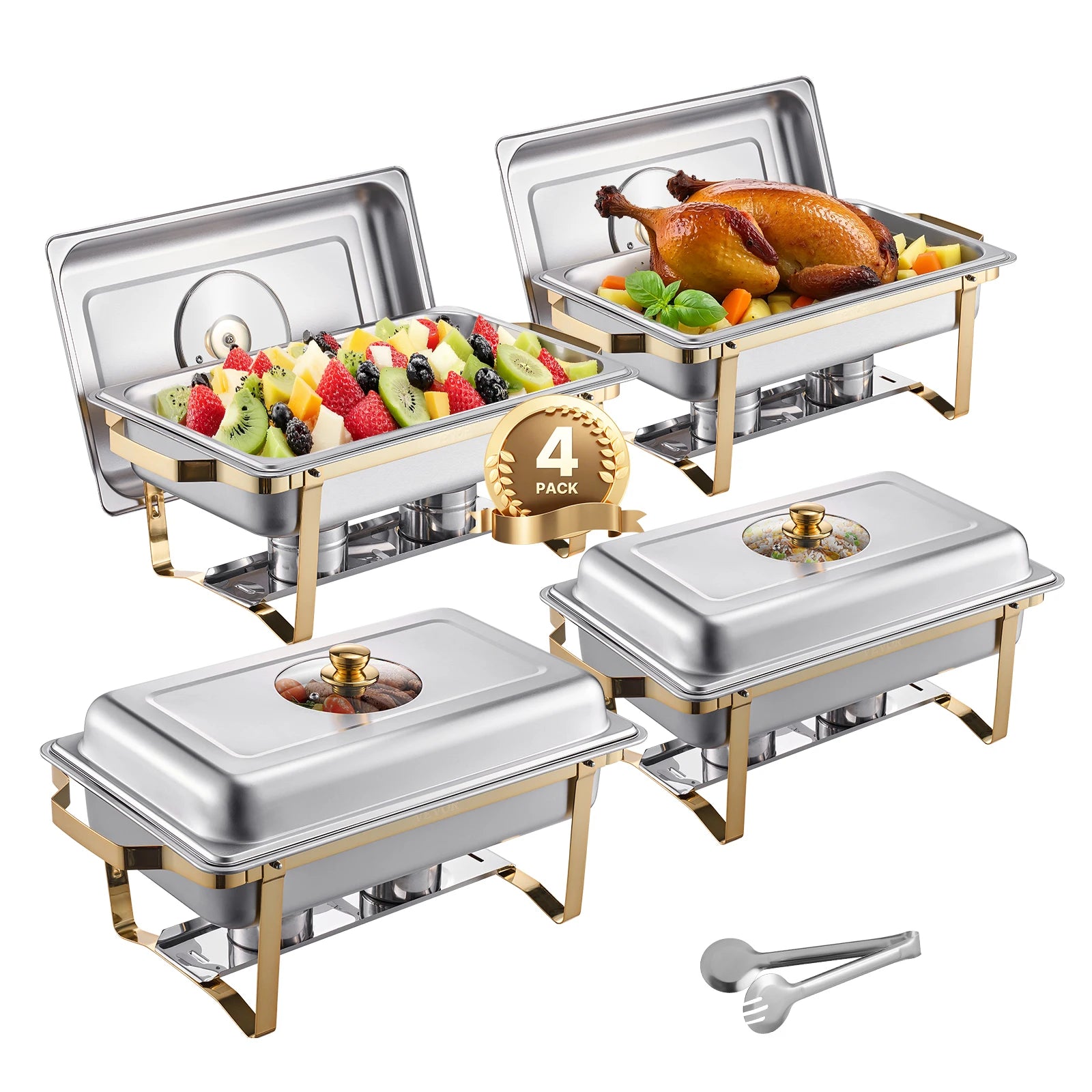2/4-Pack Rectangular Chafing Dish Set - Stainless Steel Half-Size Pans for Catering & Events - Deribla Store