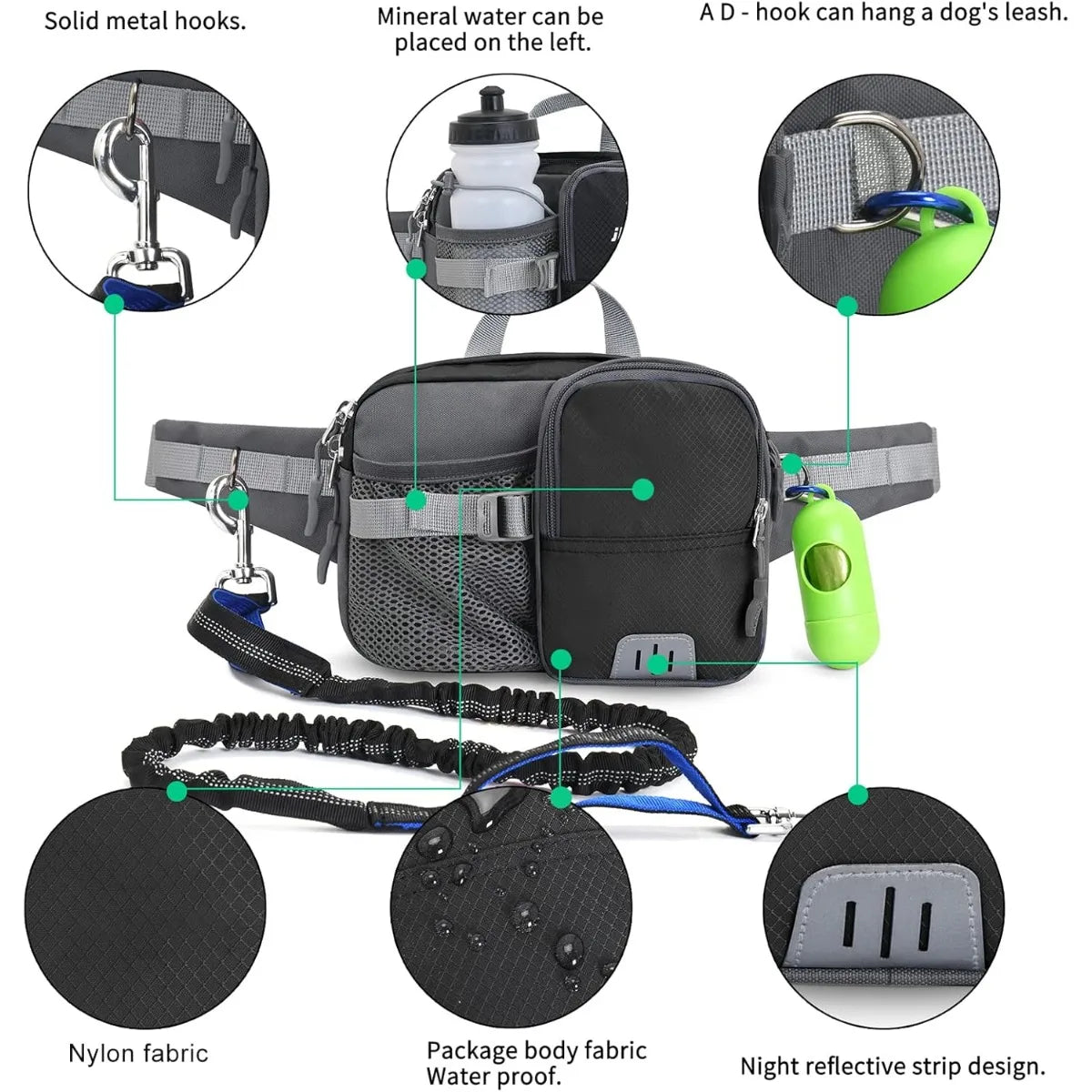 Hands-Free Dog Leash with Waist Bag - Retractable Reflective Running Leash - Deribla Store