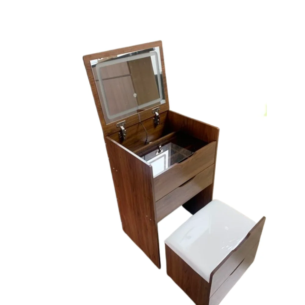 3 in 1 Vanity Desk - Flip Top Mirror Makeup Table 60cm Walnut - Deribla Store