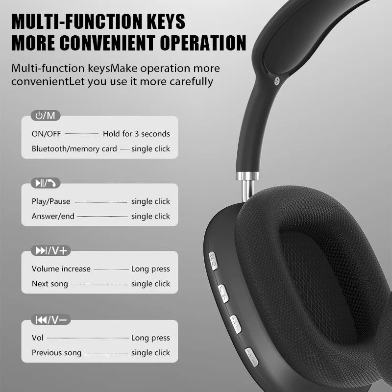 New P9 Wireless Bluetooth Headphones Noise Cancelling with Microphone