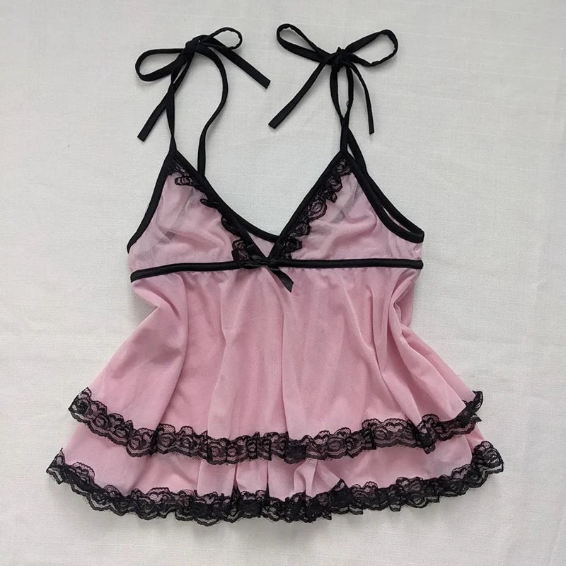 Polka dot Vintage Pink Hot Cute Dress Aesthetic Slim Y2K Short