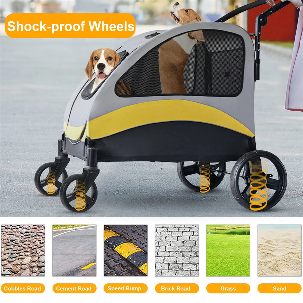 Premium Dog Stroller Pram 4 Wheel Foldable Cart Travel Walk Pet Jogger Wagon for Small Medium Large Dogs - Deribla Store