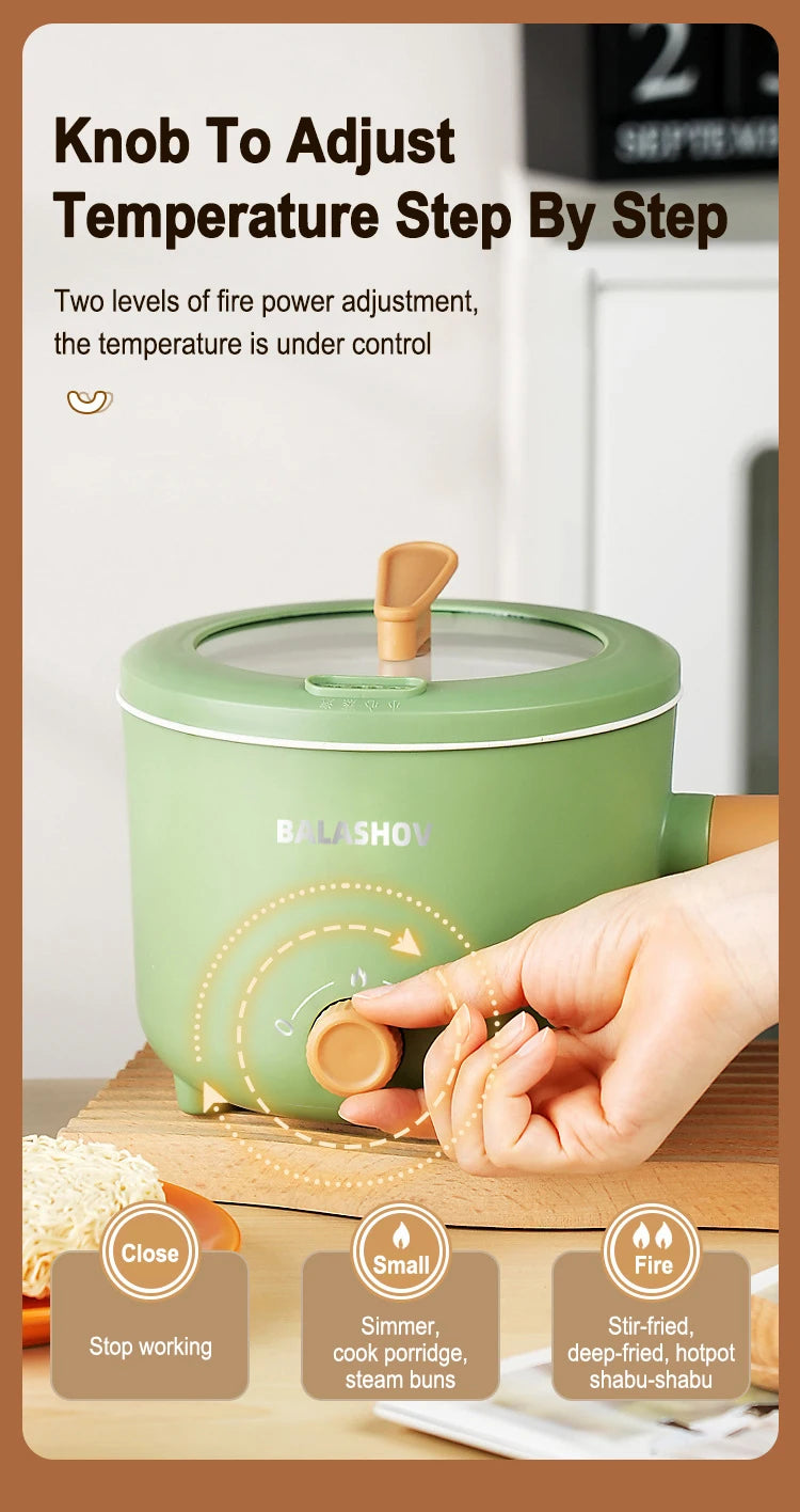 Electric Multifunction Cooker - 1.5L Mini Hot Pot with Non-Stick Pan (110V/220V) - Deribla Store